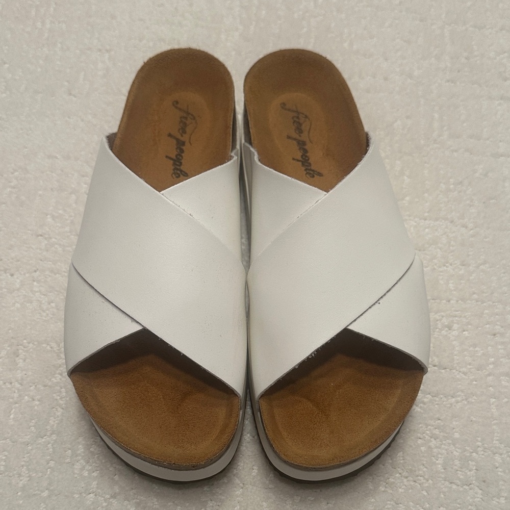 Free People White Leather Cross-Strap Platform Sandals. Like new, worn once.